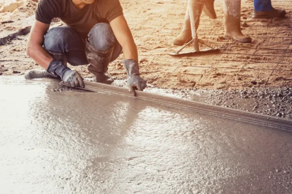 A man working on concrete.