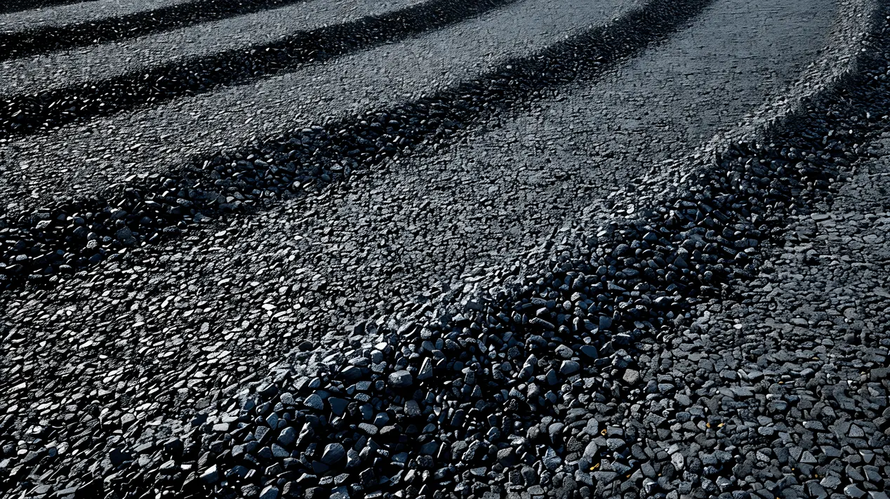 A black road composed of gravel and rocks.